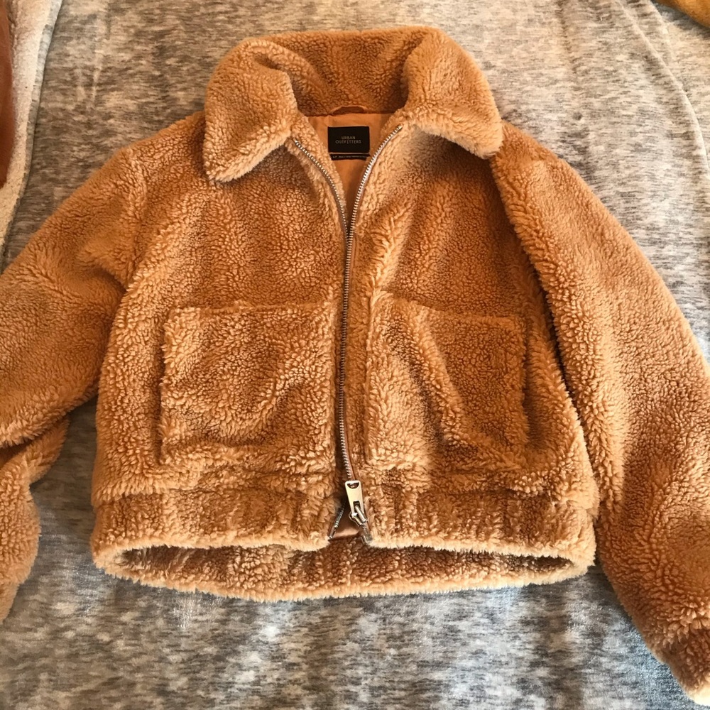Urban outfitters cropped teddy jacket size s